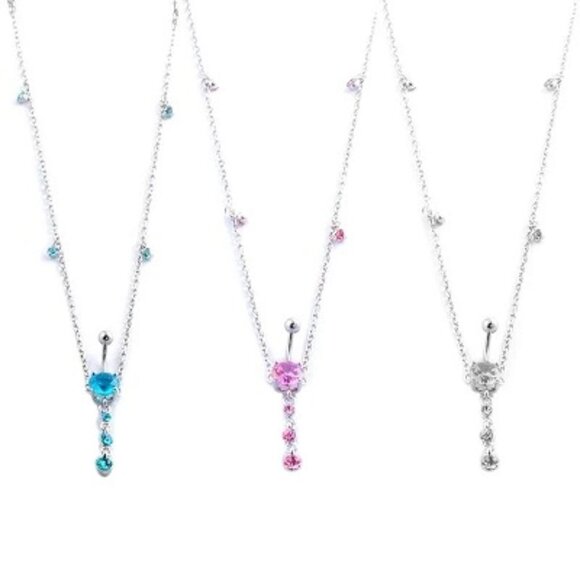 Navel Silver Crystal Round Waist Body Chain - Picture 1 of 10